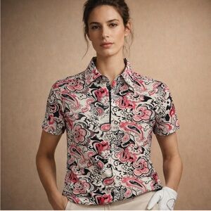 SanSoleil UV 50+ Cooling Golf Top Paisley Print Performance Shirt Size M